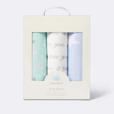 Muslin Swaddle Blanket I Love You To The Moon And Back - 3pk - Cloud Island™ 4 Muslin Swaddle Blanket I Love You To The Moon And Back - 3pk - Cloud Island™ - Image 2