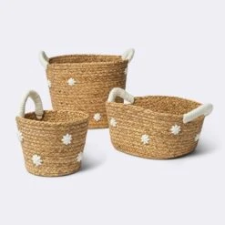 Braided Water Hyacinth With Tufted Embroidery Small Round Storage Basket - Cloud Island™ -Cloud Island GUEST 45185a1d d101 428b 9a4a 4dce38f9c3eb