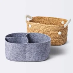 Braided Water Hyacinth With Tufted Embroidery Diaper Caddy Basket - Cloud Island™ -Cloud Island GUEST 4af8ac84 e21a 4e49 9482 b52190eda164