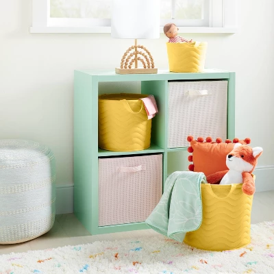 Quilted Fabric Large Round Storage Basket - Yellow - Cloud Island™ 2 Quilted Fabric Large Round Storage Basket - Yellow - Cloud Island™