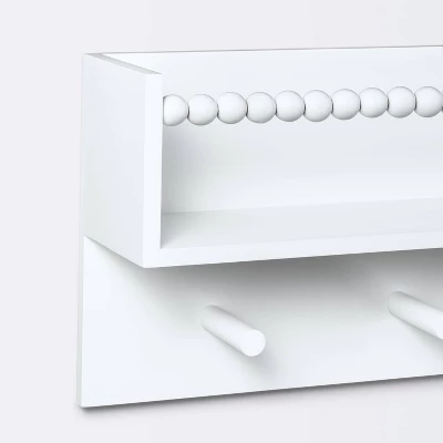 Wall Hook Shelf With Beading - White - Cloud Island™ 4 Wall Hook Shelf With Beading - White - Cloud Island™ - Image 2