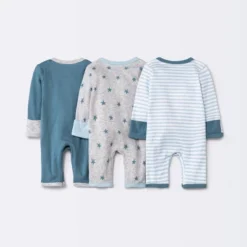 Baby Boys' 3pk Basic Romper - Cloud Island™ Sky Blue Preemie