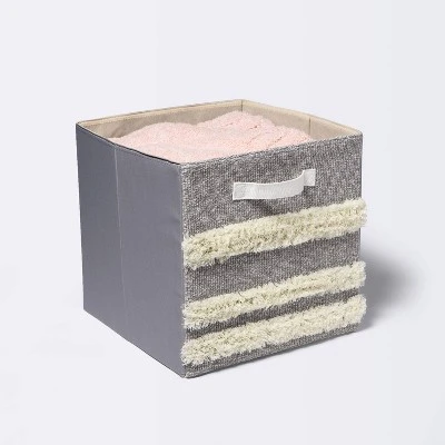 Tufted Canvas 13"x13" Storage Cube - Cloud Island™ Gray/Cream 4 Tufted Canvas 13"x13" Storage Cube - Cloud Island™ Gray/Cream - Image 2