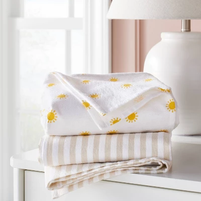 Flannel Swaddle Baby Blankets - Yellow Sun And Stripe - 2pk - Cloud Island™ 3 Flannel Swaddle Baby Blankets - Yellow Sun And Stripe - 2pk - Cloud Island™
