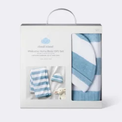 Hospital Muslin Swaddle Baby Blanket And Hat Gift Set - Blue And White Stripes - 2pk - Cloud Island™ -Cloud Island GUEST fb8d0c4a 6731 47a1 9087 7e052aa41e53